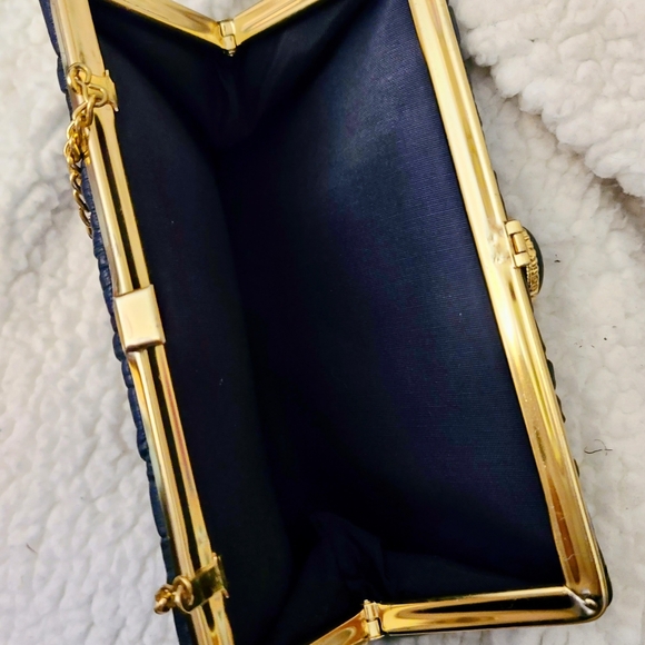 Vintage blue leather Clutch with chain - Picture 3 of 3